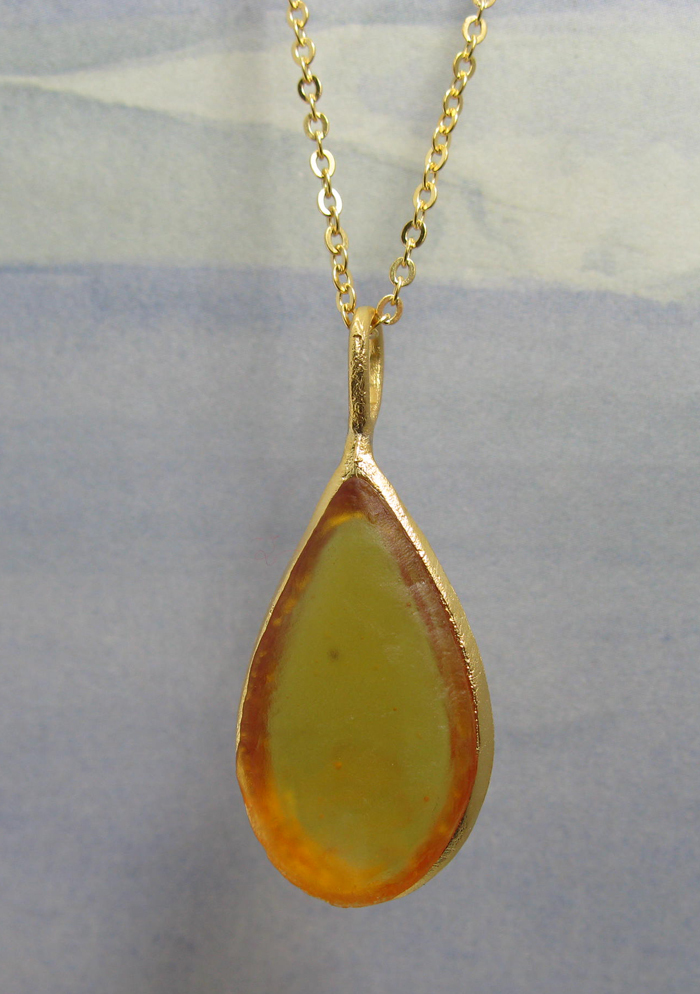 Cast Glass Pear Shape Necklace in Amber
